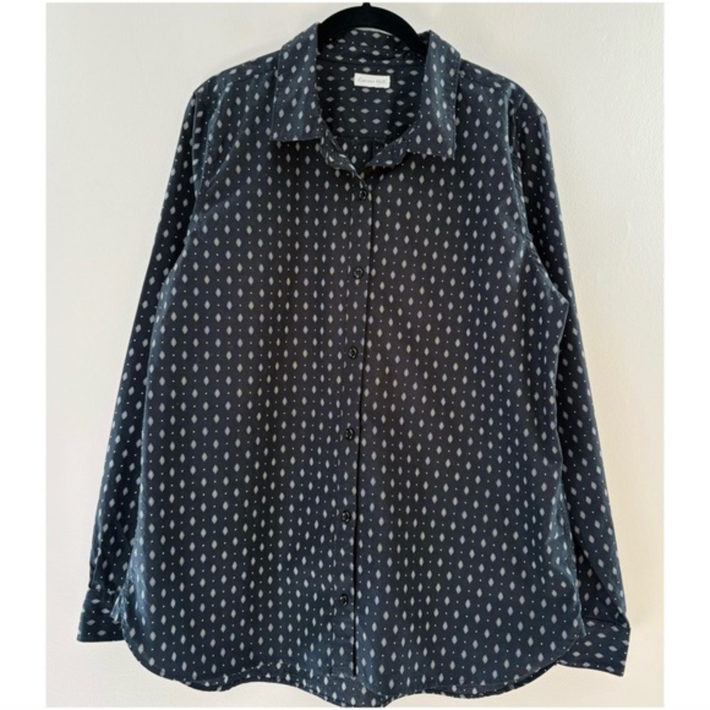 Garnet Hill Signature Organic-Pima-Cotton Shirt, Black w/ White Print, Large